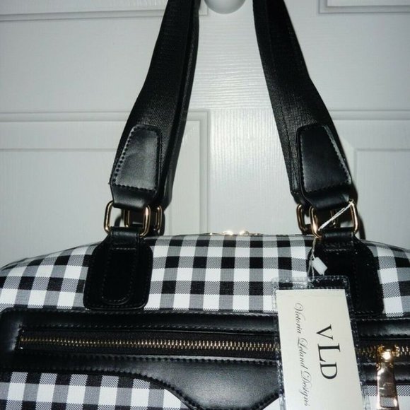 Victoria Leland Bags Nwt Victoria Leland Black And White Buffalo Check Weekender Duffel With